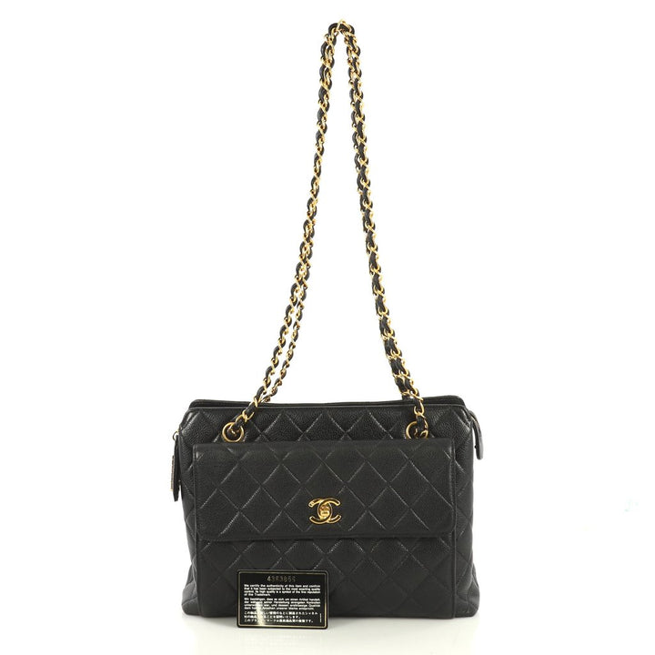 quilted caviar leather shopping tote bag