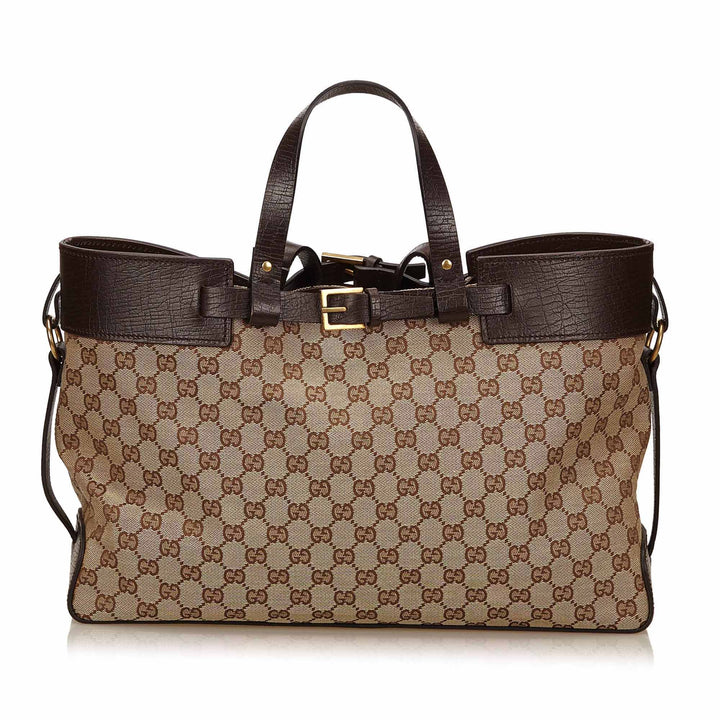 monogram canvas double buckle tote bag