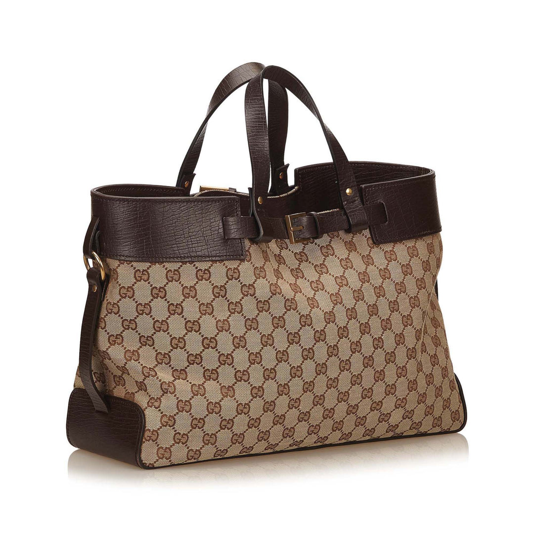 monogram canvas double buckle tote bag