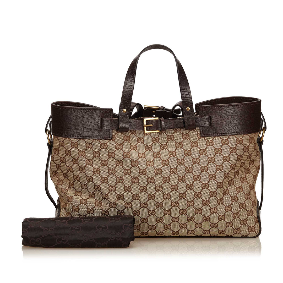 monogram canvas double buckle tote bag