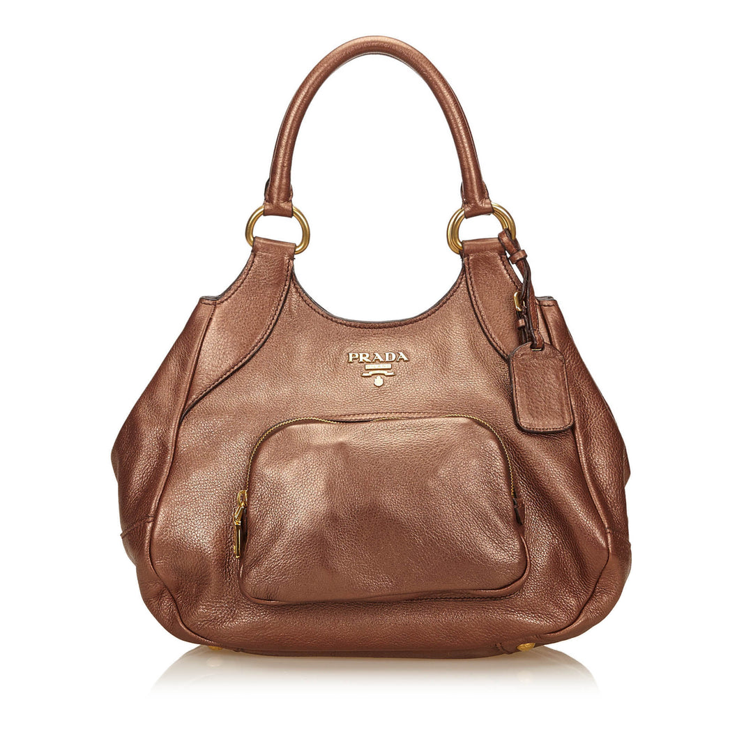 metallic bronze leather tote bag