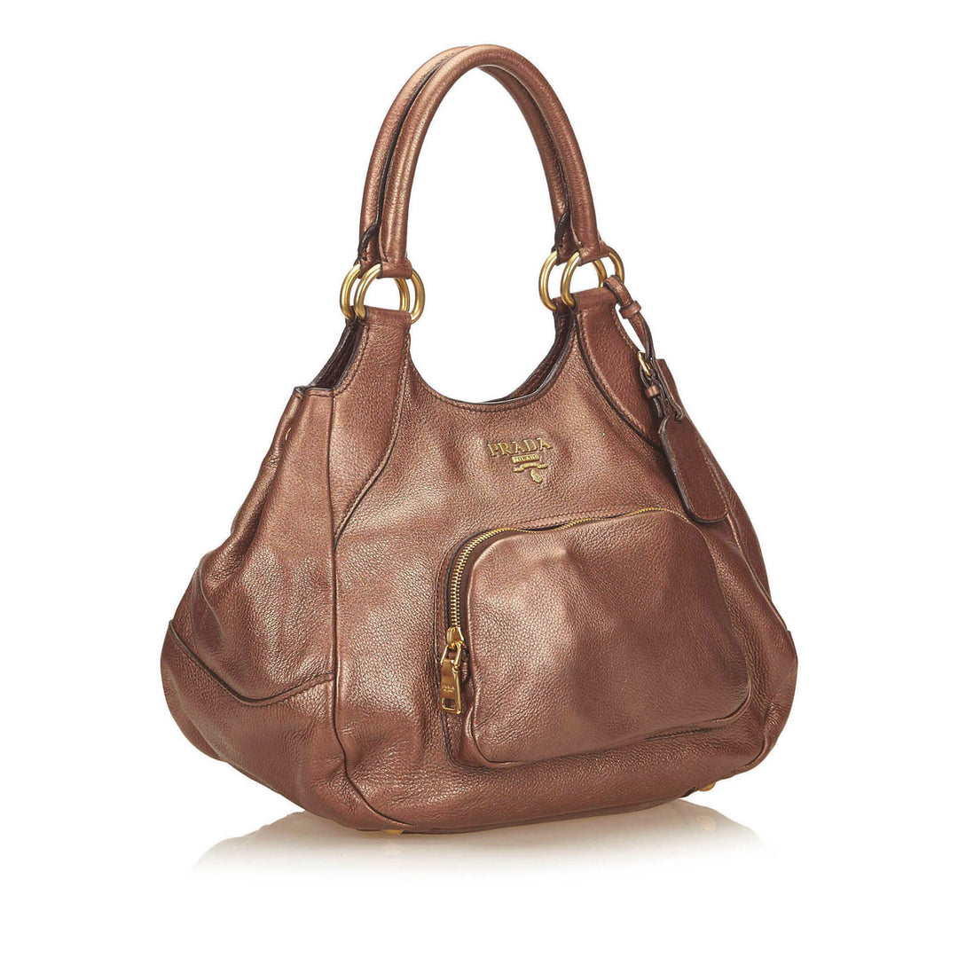 metallic bronze leather tote bag