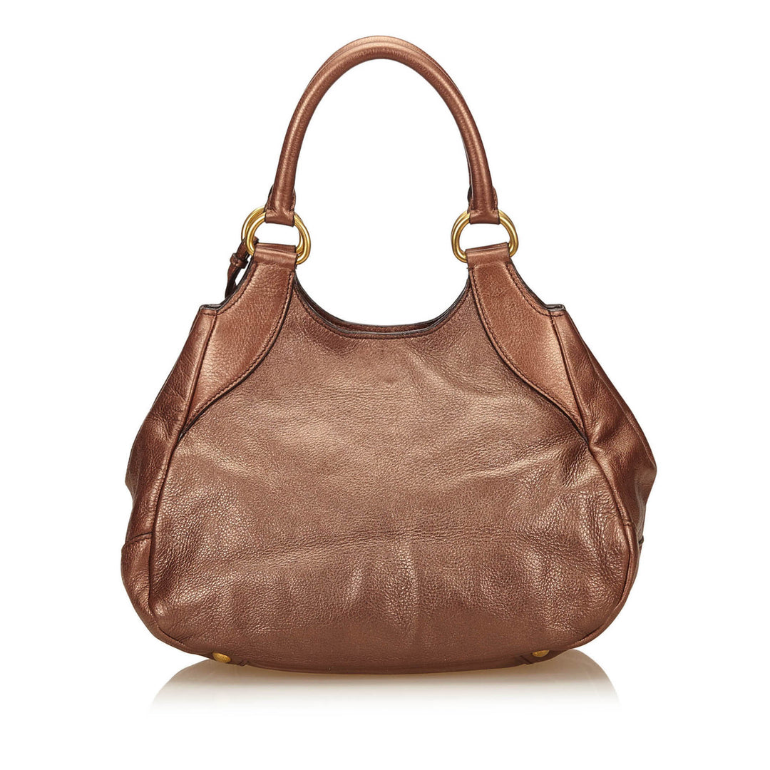 metallic bronze leather tote bag