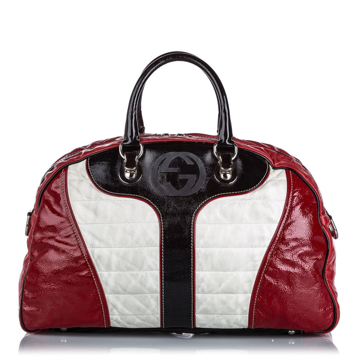 patent leather web weekender bag