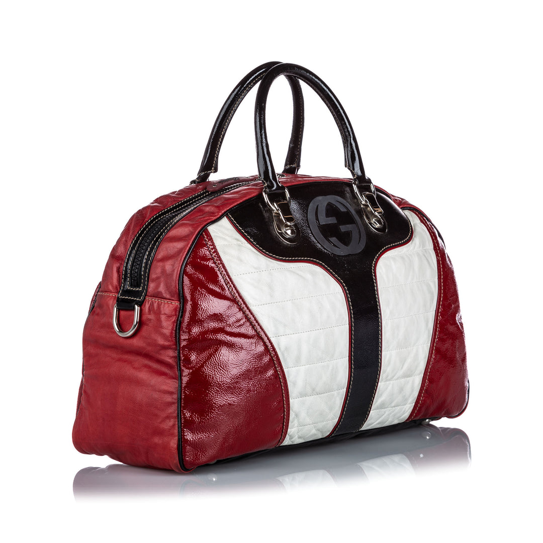 patent leather web weekender bag