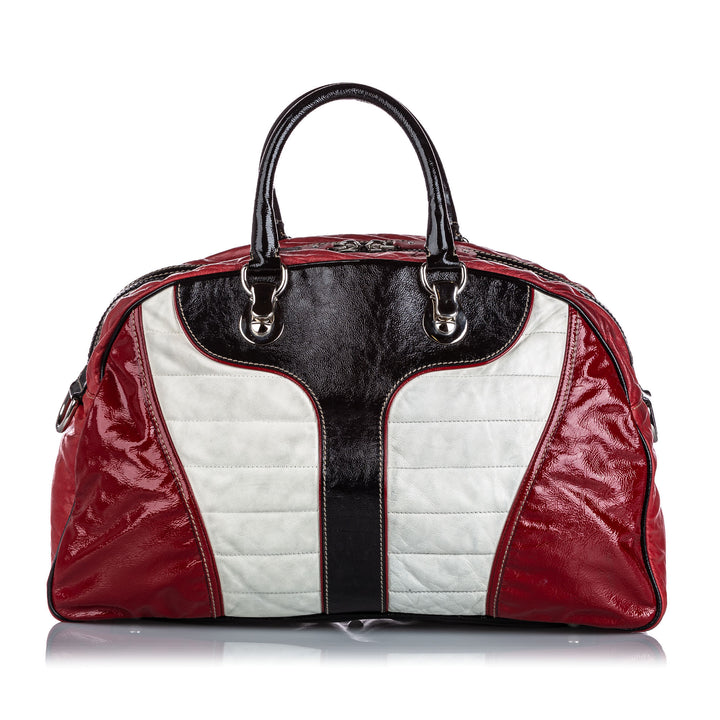 patent leather web weekender bag