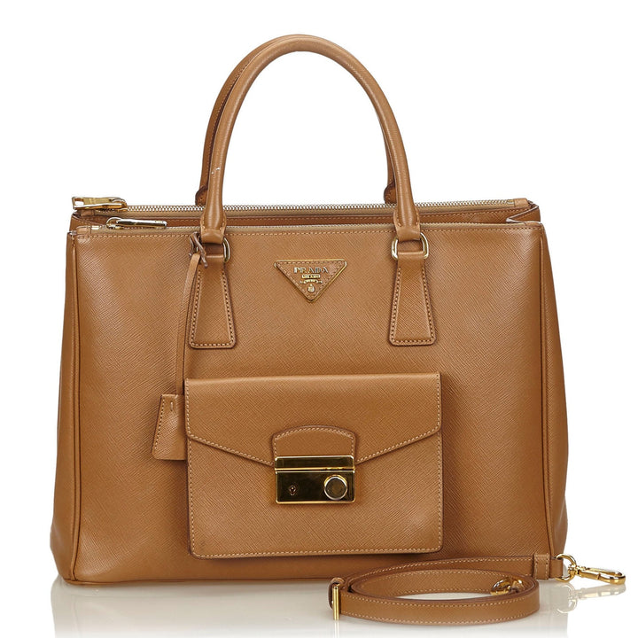 saffiano leather front pocket double-zip bag