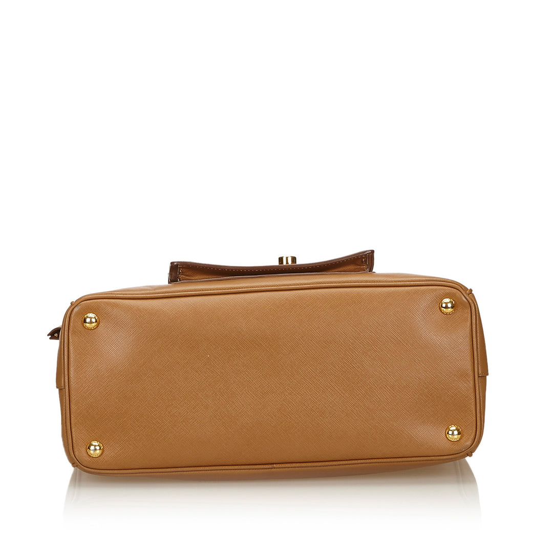 saffiano leather front pocket double-zip bag