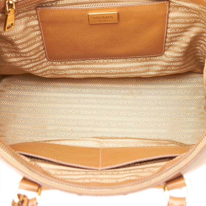 saffiano leather front pocket double-zip bag