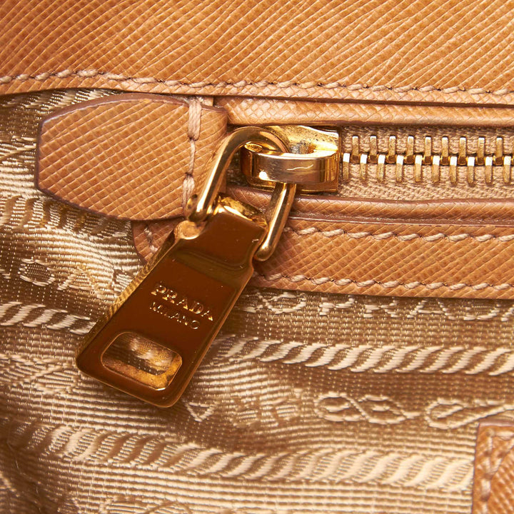 saffiano leather front pocket double-zip bag