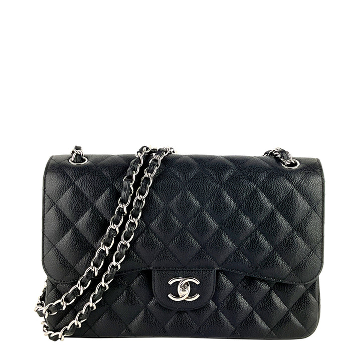 Double Flap Quilted Caviar Leather Bag