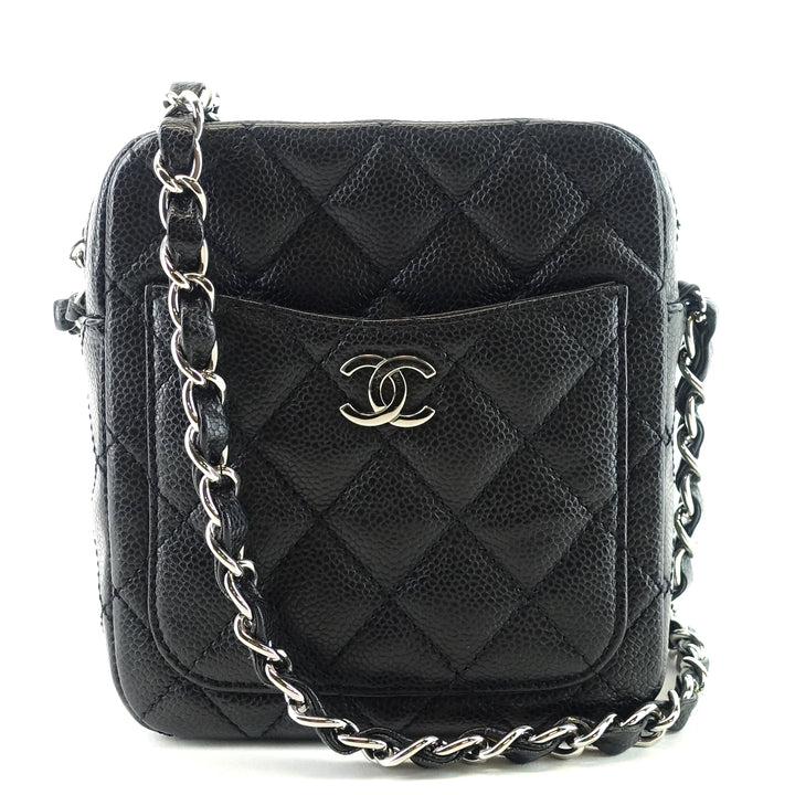 camera caviar leather crossbody bag