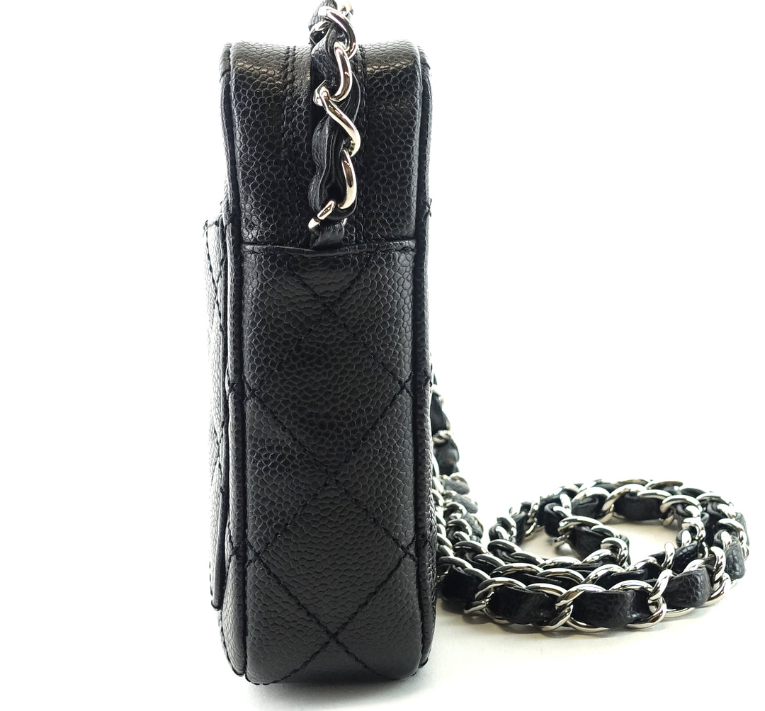 camera caviar leather crossbody bag