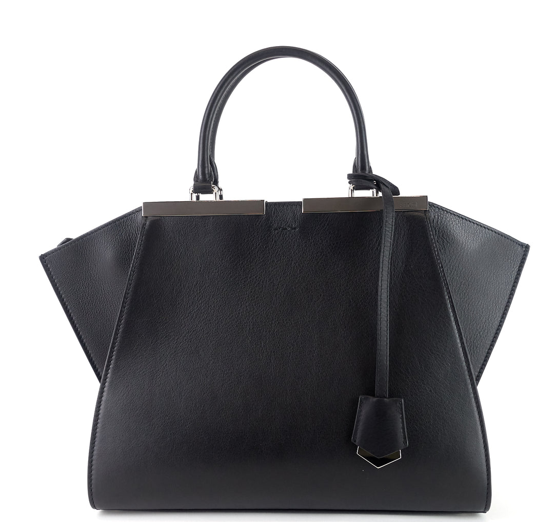 3jours large black leather handbag