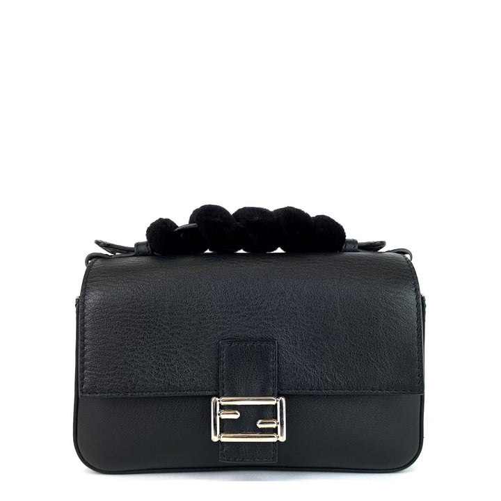 double baguette micro calf leather mink fur handle bag