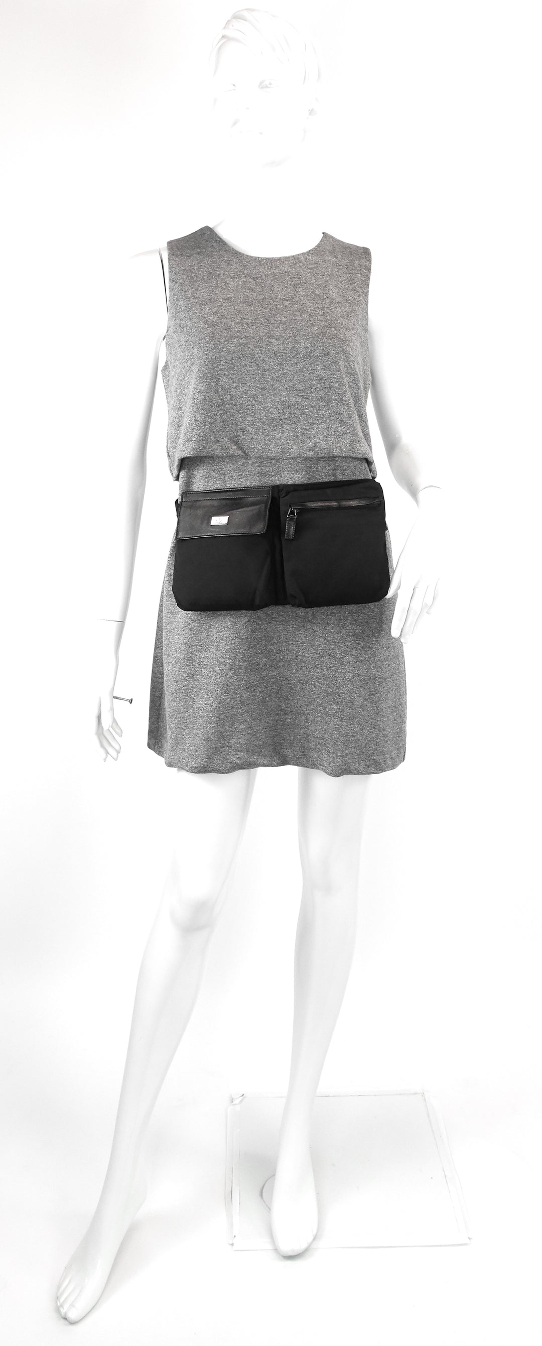 nylon and leather belt bag