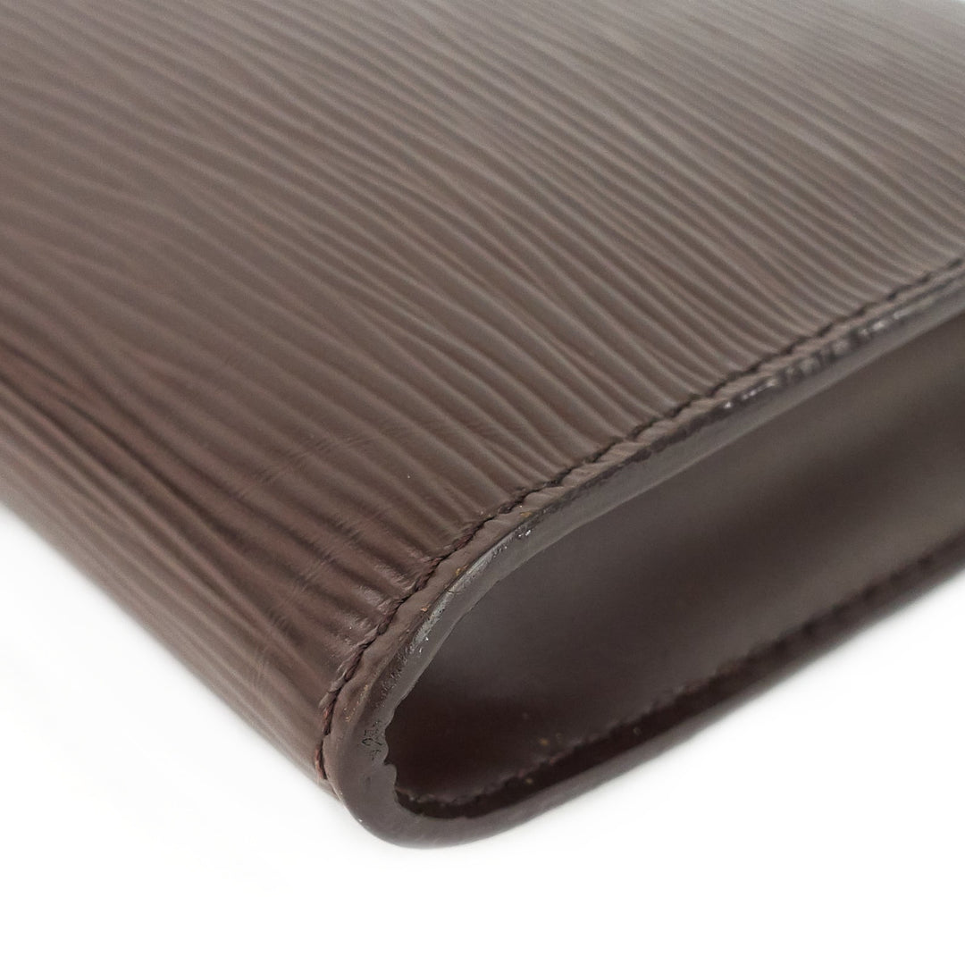 pochette accessoires brown epi leather bag