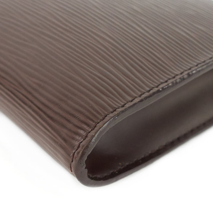 pochette accessoires brown epi leather bag