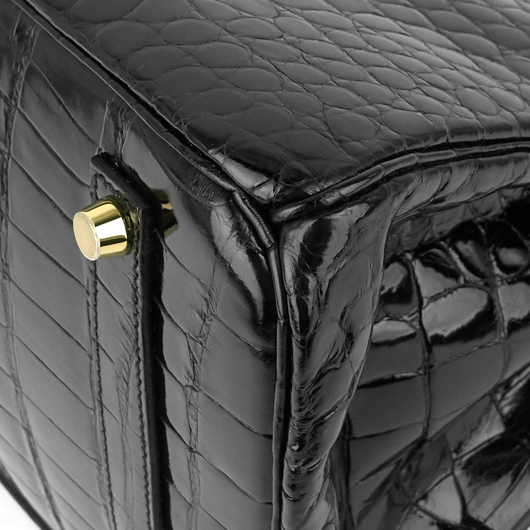 birkin 35 black porosus crocodile handbag