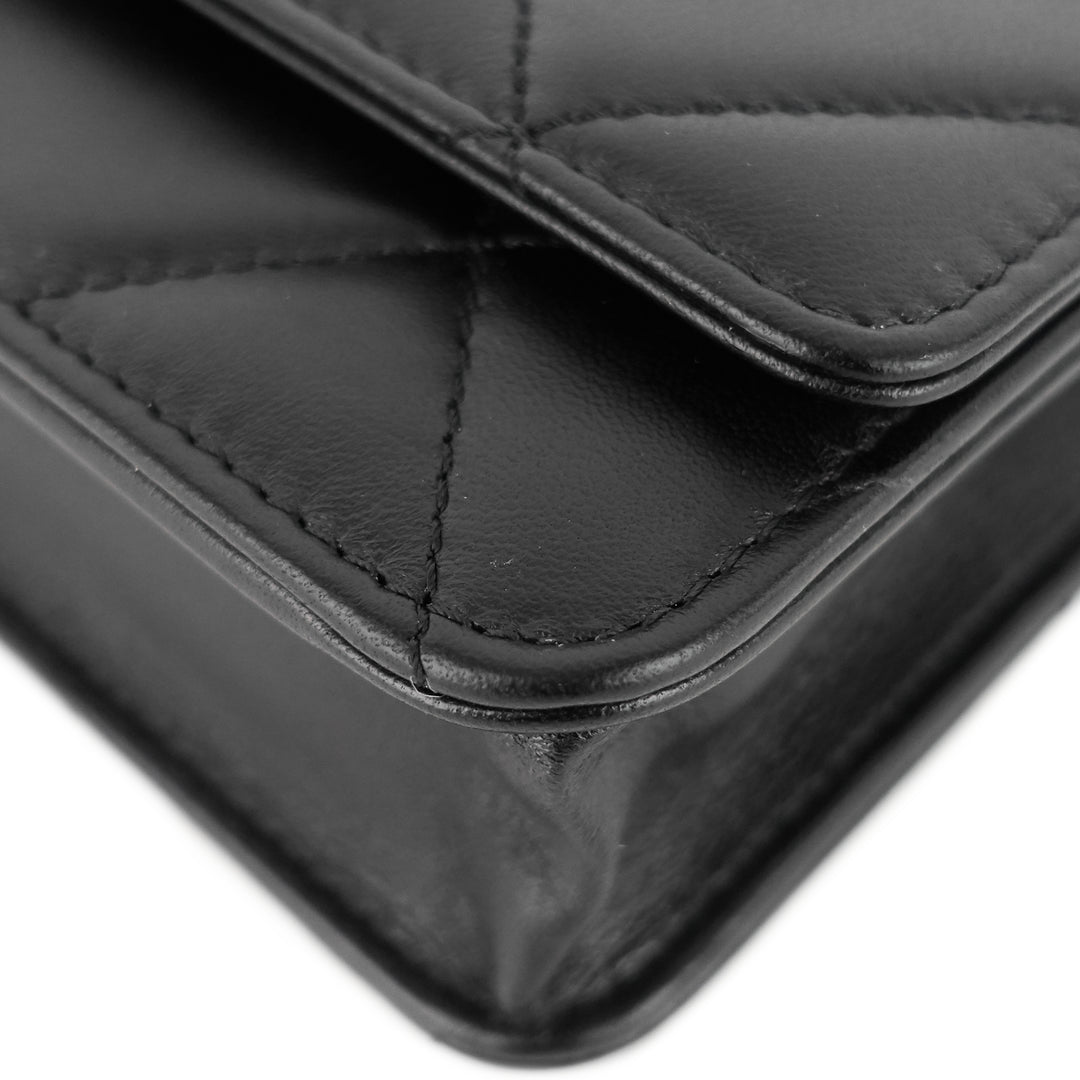 trendy large lambskin leather wallet on chain bag