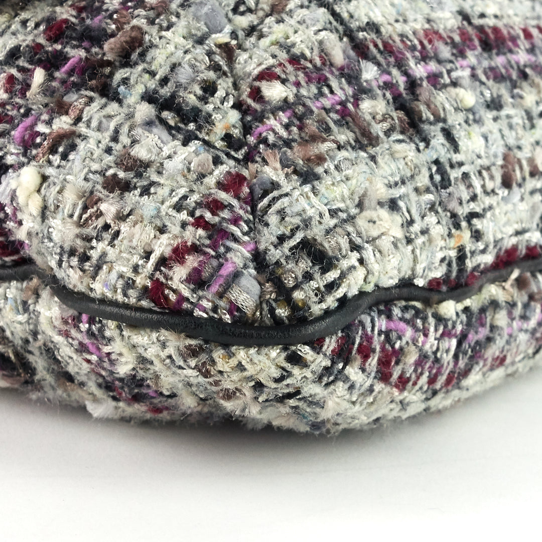floral appliqué tweed messenger bag