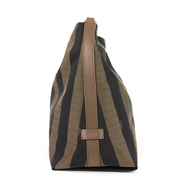 tobacco pequin stripe canvas hobo bag