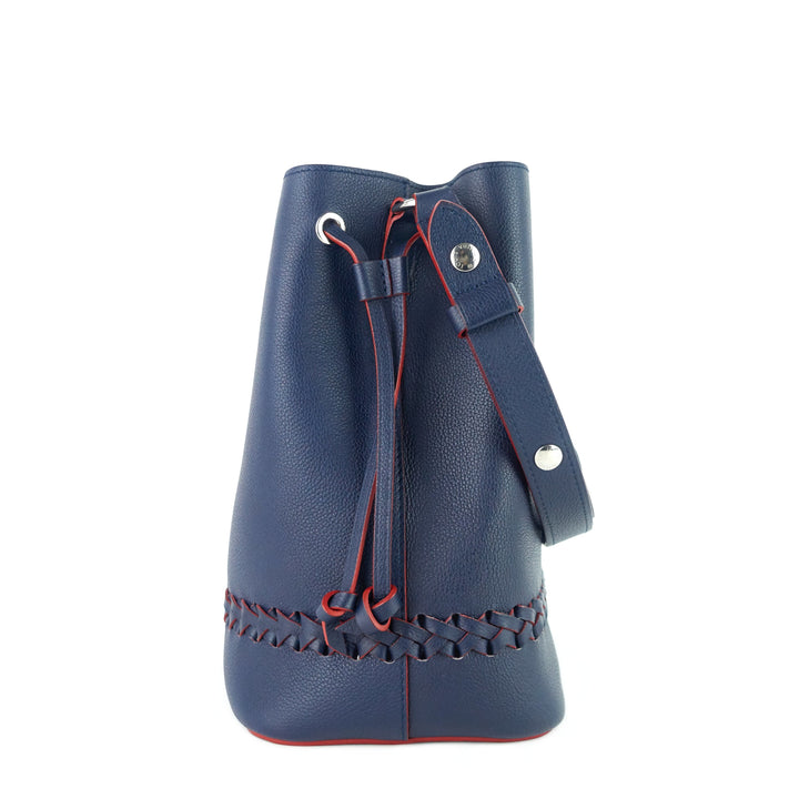 lockme braided blue calfskin leather bucket bag