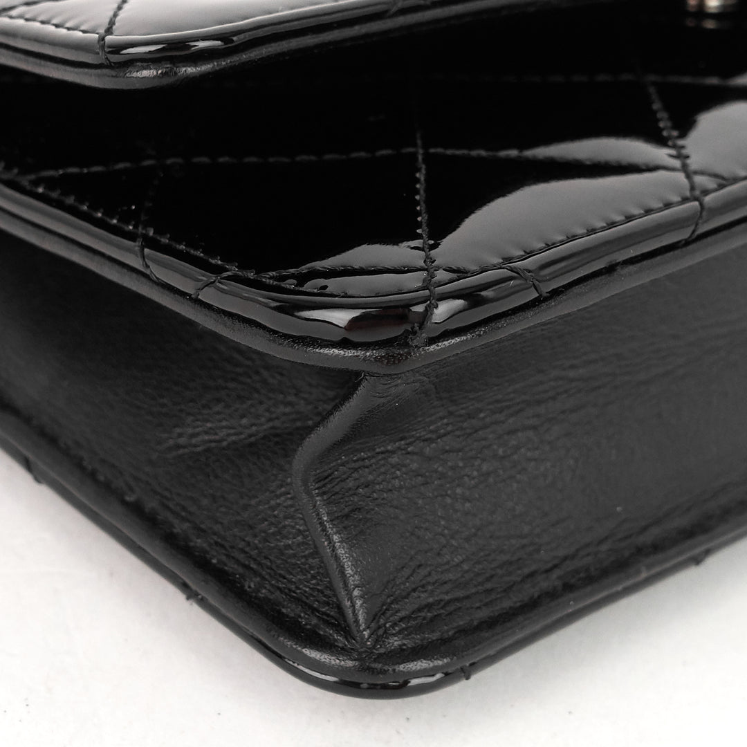 patent leather wallet on chain bag