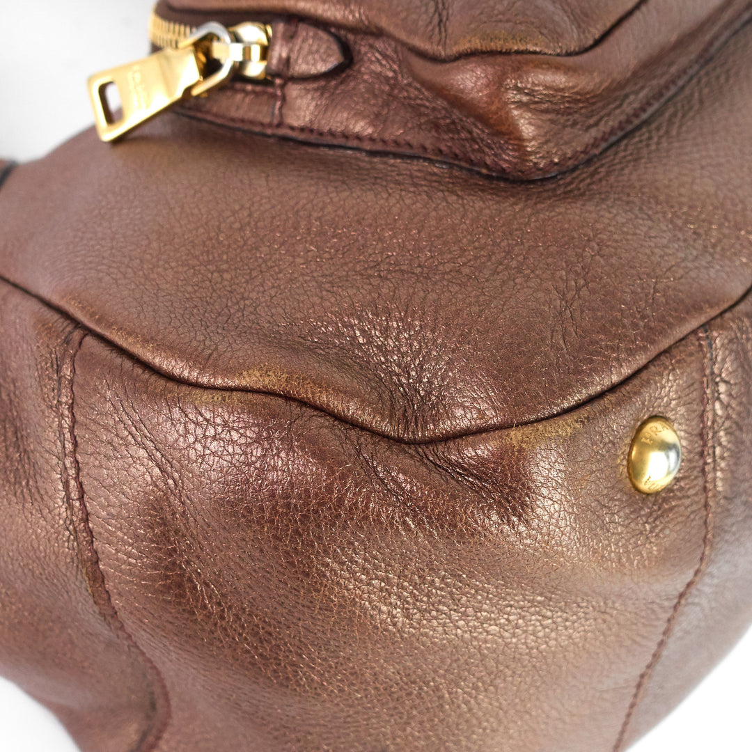 front pocket leather tote bag