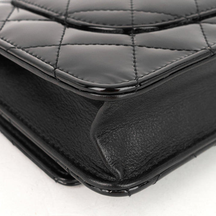 patent leather wallet on chain bag