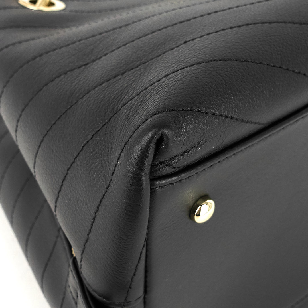 chevron chic top handle small calfskin tote bag