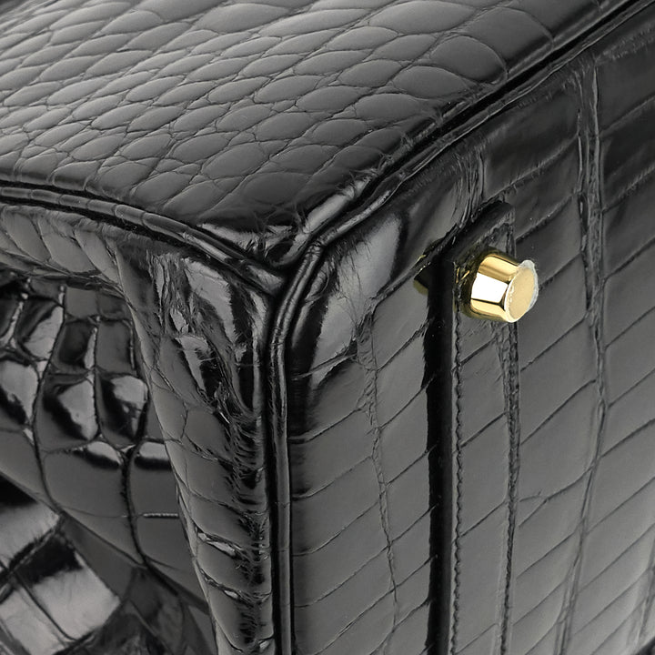 birkin 35 black porosus crocodile handbag