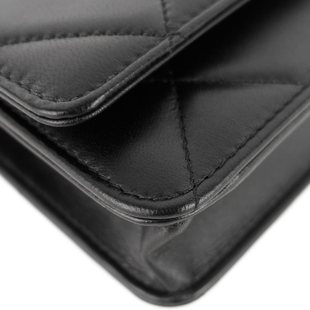 trendy large lambskin leather wallet on chain bag