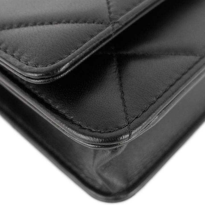 trendy large lambskin leather wallet on chain bag