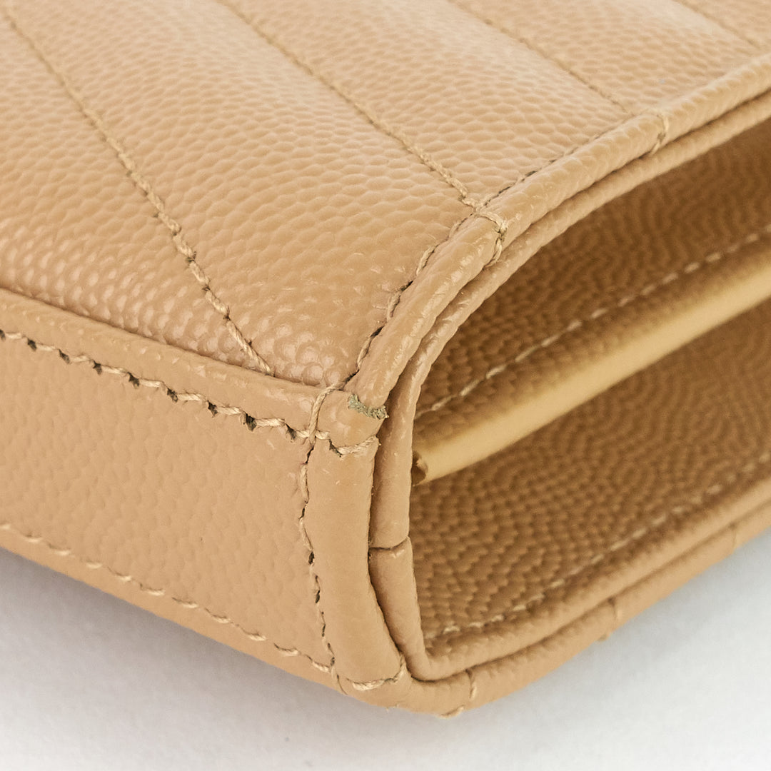 grain de poudre embossed leather monogram chain wallet