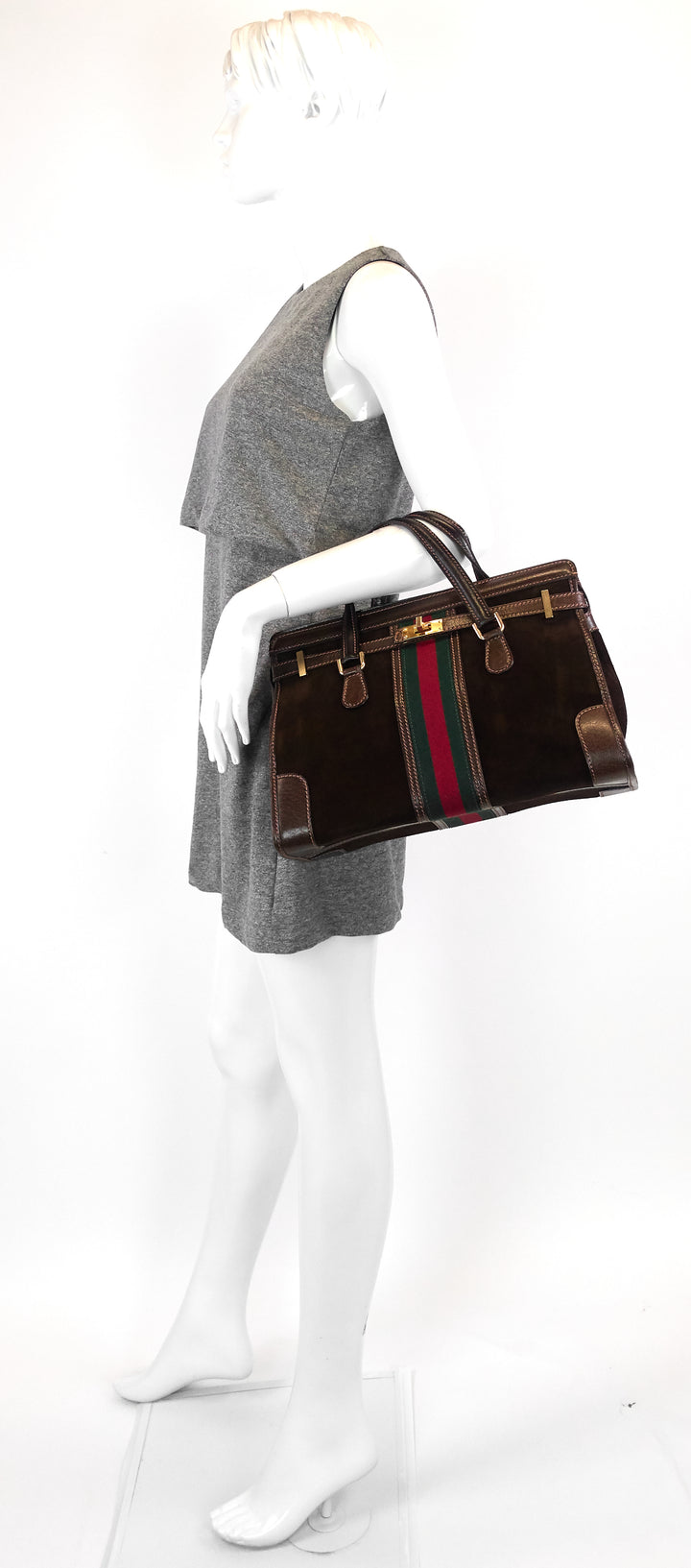 suede web stripe tote bag