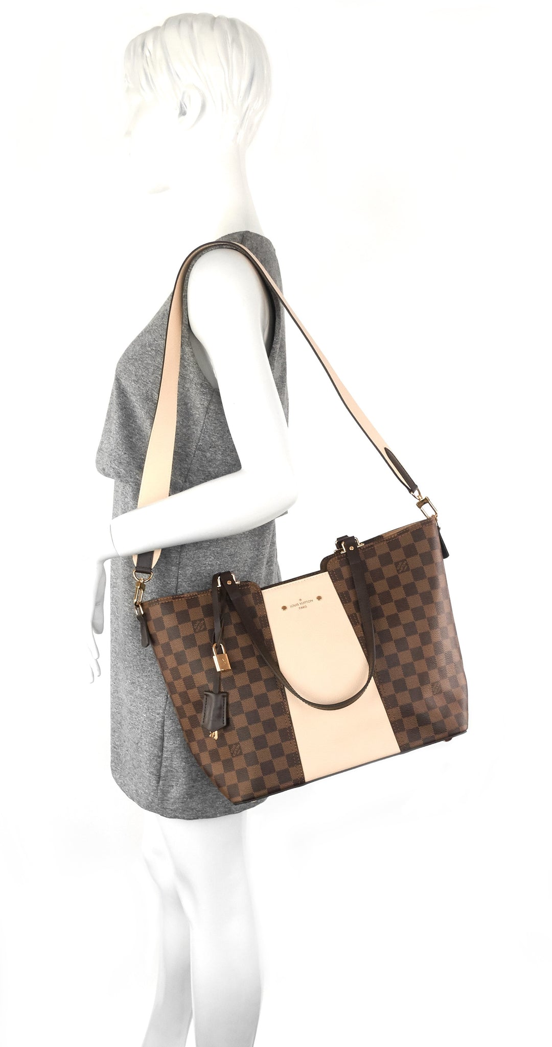 jersey damier ebene canvas and taurillon leather tote bag