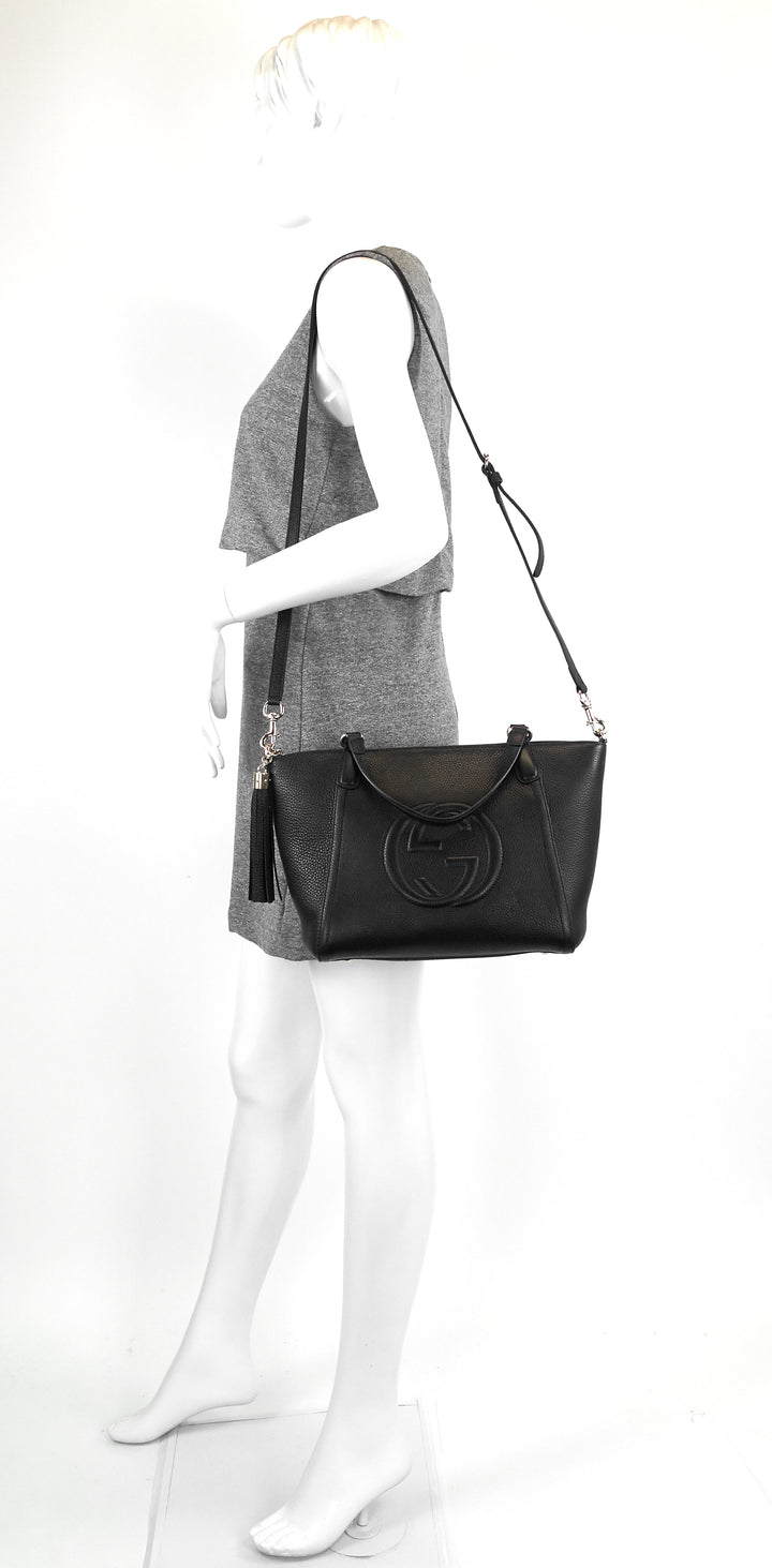 soho pebbled leather small top handle tote bag
