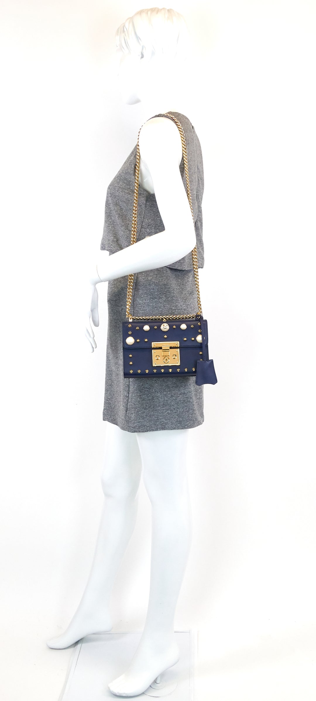 calfskin pearl studded padlock bag