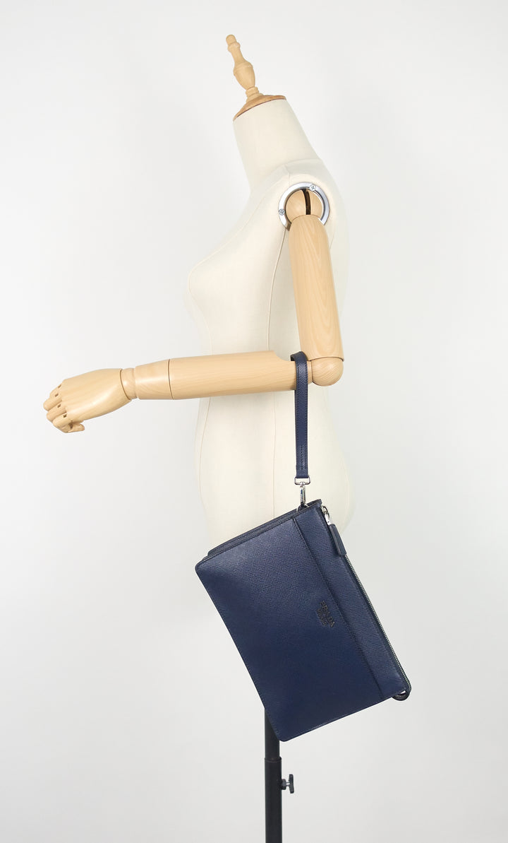 pouch saffiano cuir leather wrist strap bag