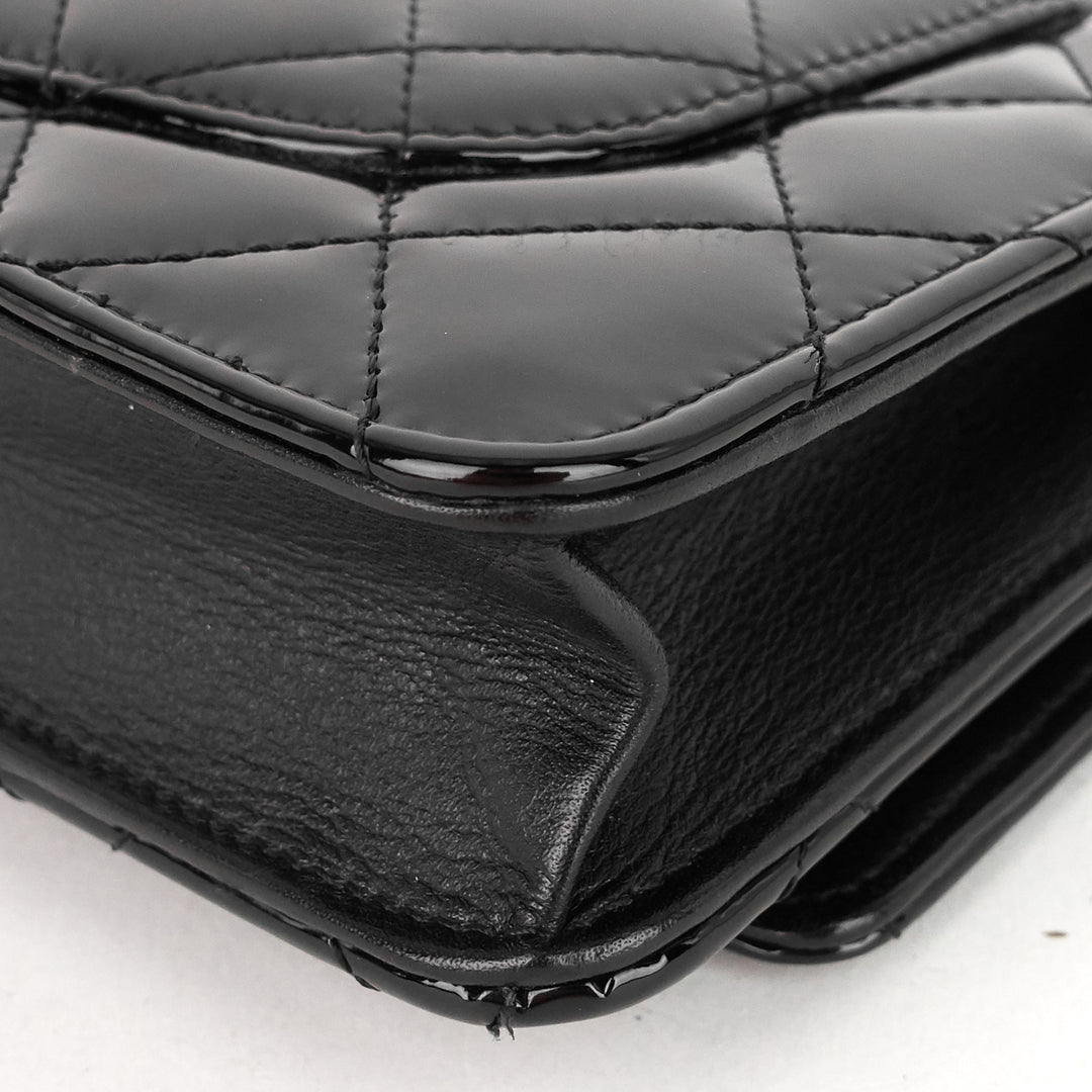 patent leather wallet on chain bag