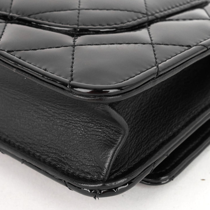 patent leather wallet on chain bag