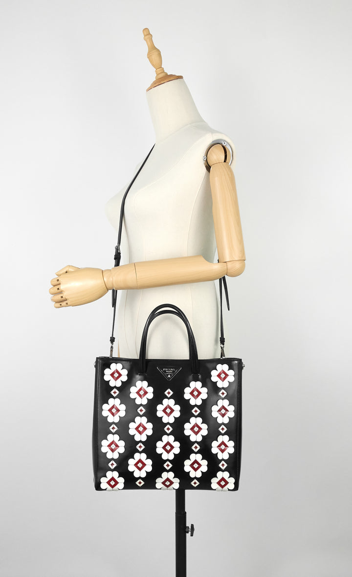 convertible spazzolato leather flower appliqué tote bag