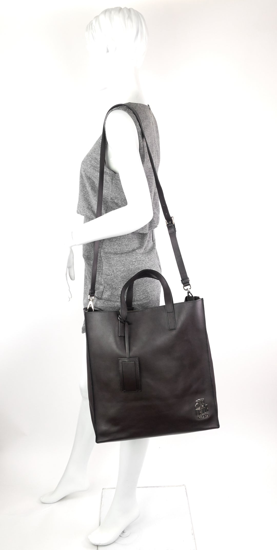 tall calfskin leather shopping tote bag