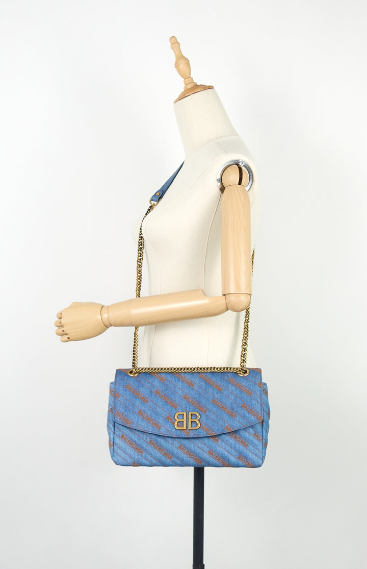 BB Medium Coated Logo Denim Crossbody Bag