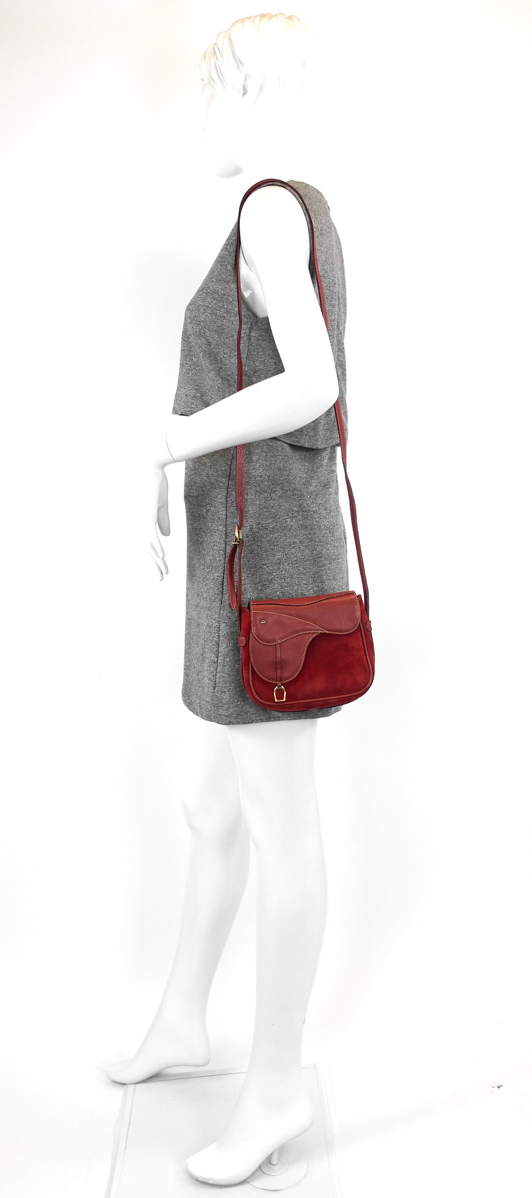 saddle flap suede shoulder/belt bag