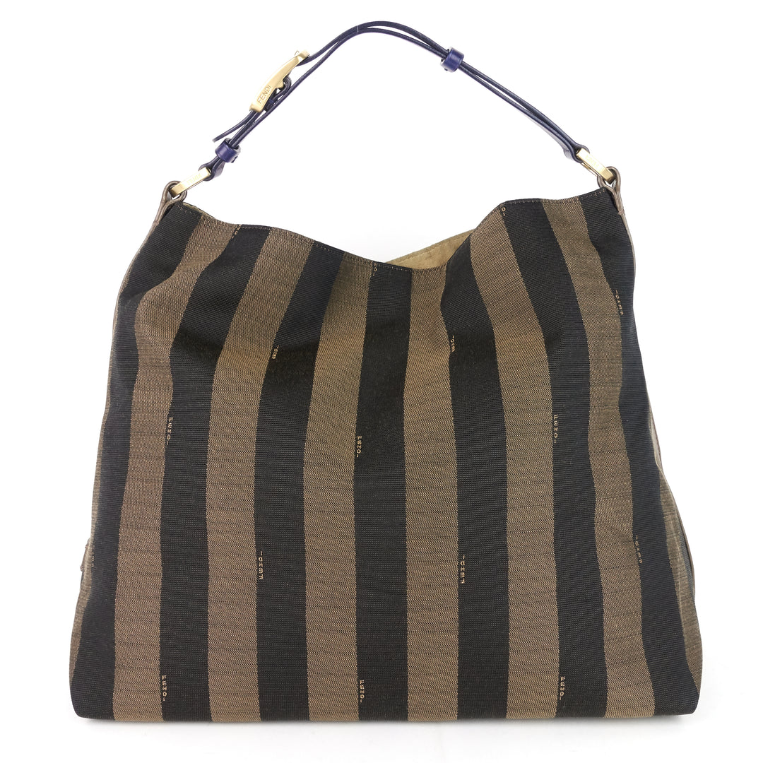 tobacco pequin stripe canvas hobo bag