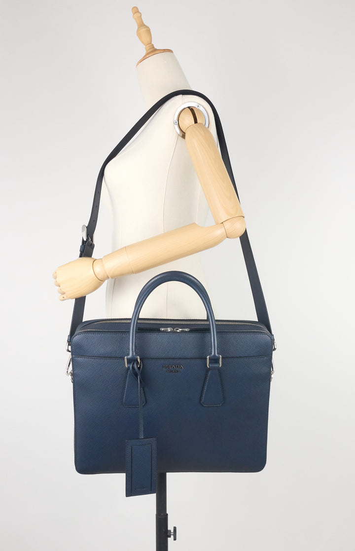 lettering logo saffiano leather briefcase bag