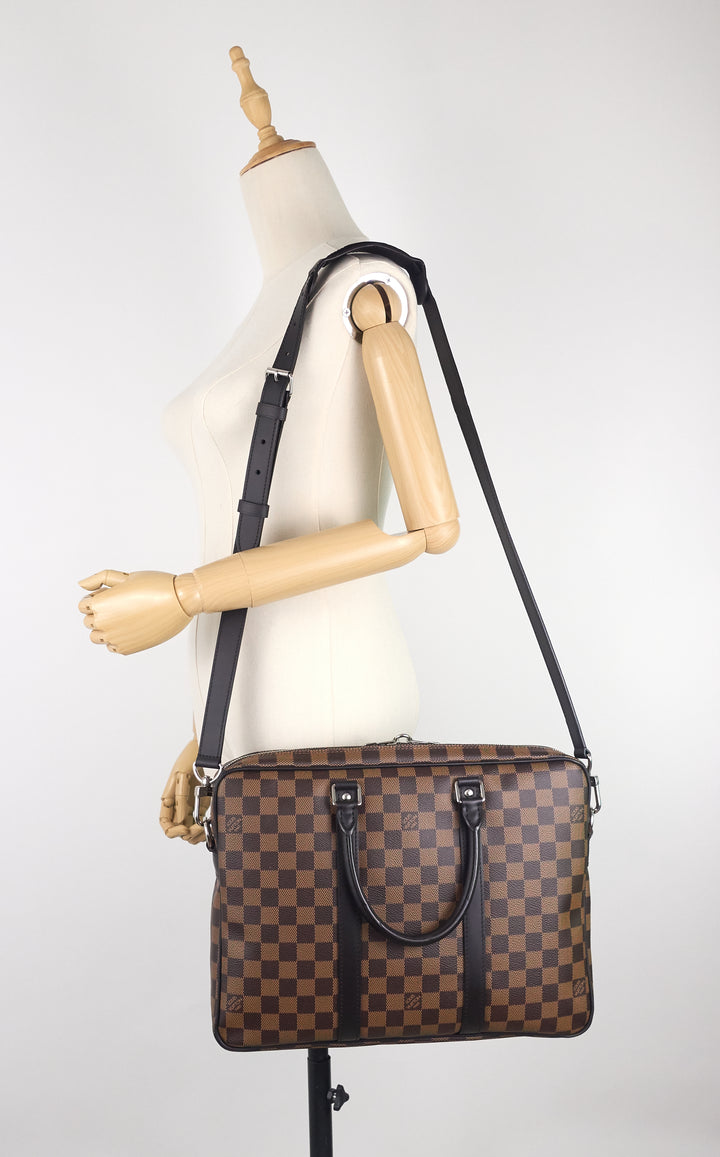 porte-documents voyage pm damier ebene canvas briefcase bag
