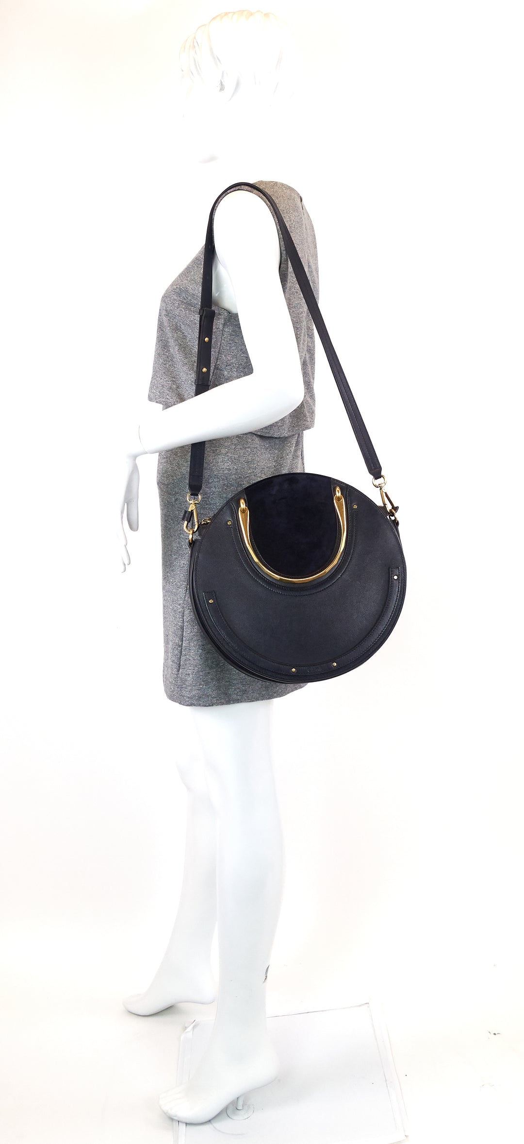 pixie medium calfskin and suede double handle bag